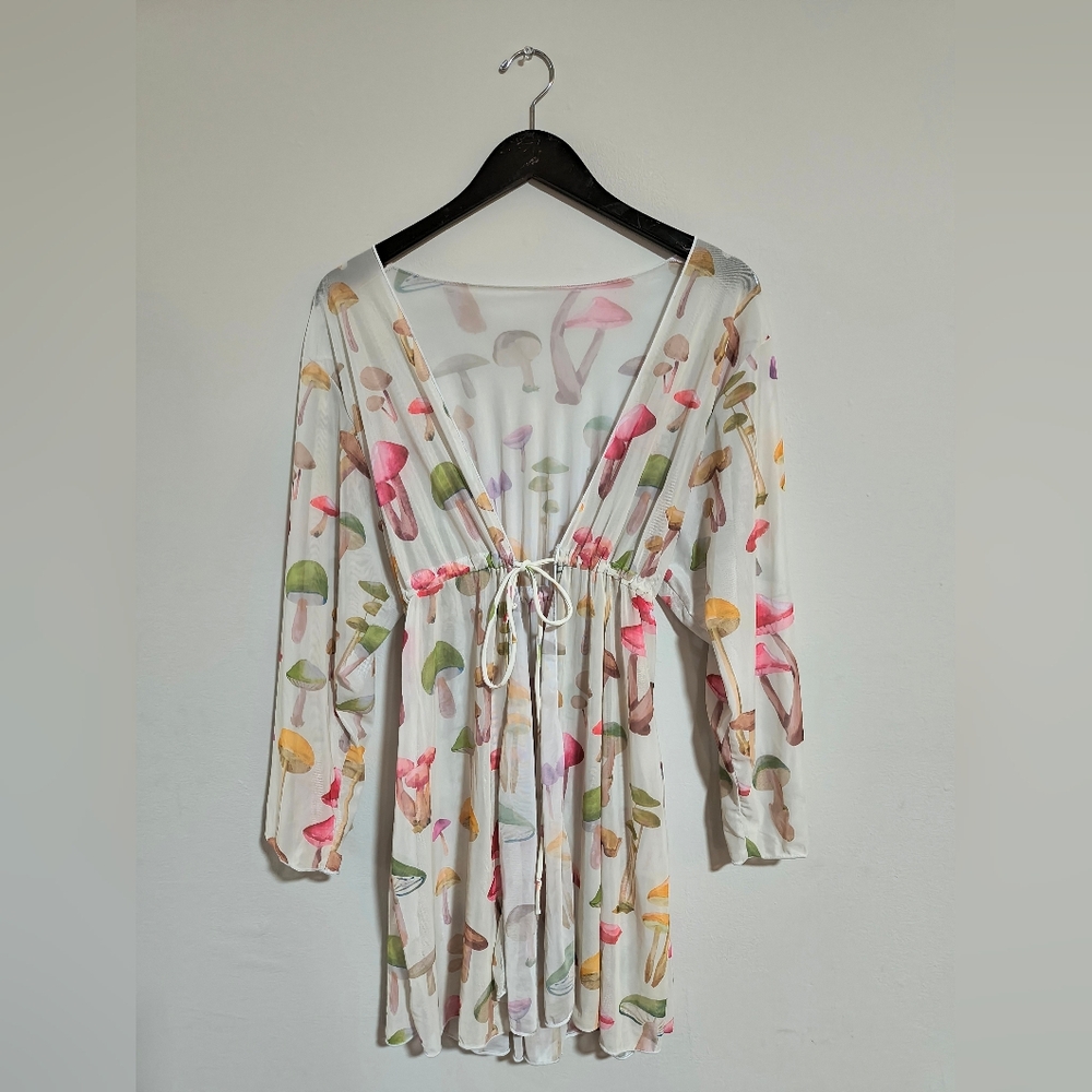 Mushroom Sheer Stretchy Cardigan Cover Up Lingerie